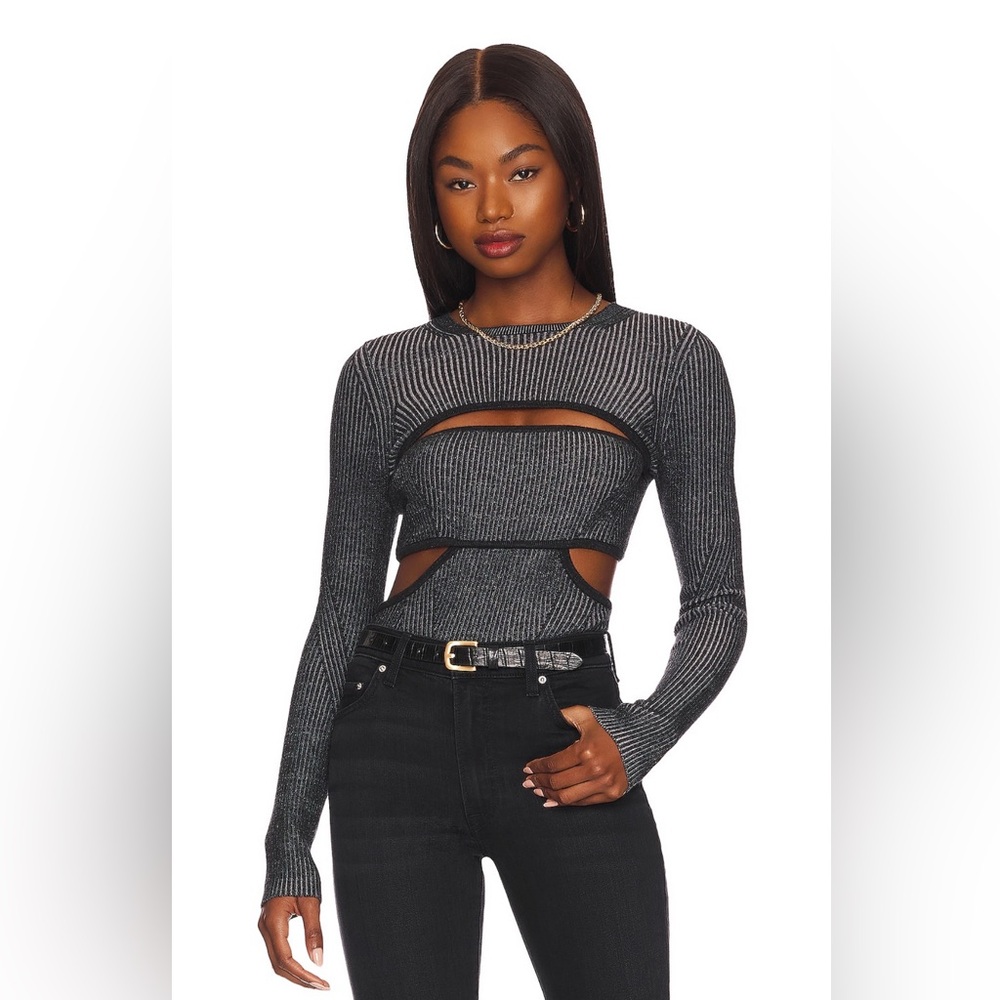 GRLFRND Kasia Bandeau Sweater in Thunder with Black, XXS, NWT
